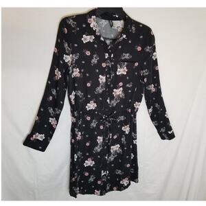 Divided Women's Mini Black Floral Dress Button Up Long Cuffed Sleeves Size 6